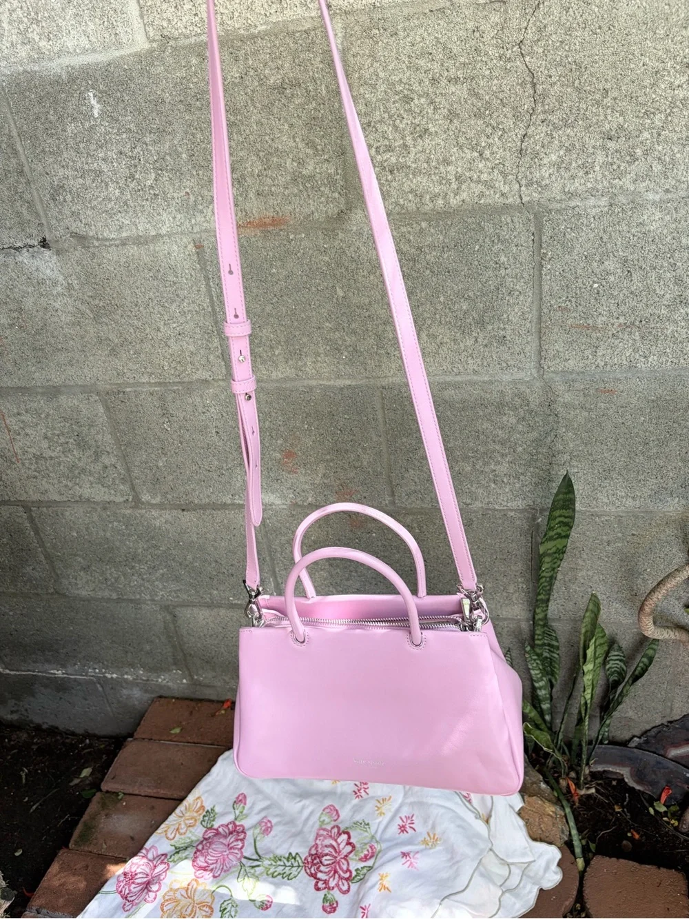 kate spade Grace pastel pink leather satchel with detachable strap